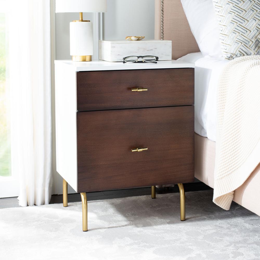 Genevieve 2 Drawer Nightstand, White/Gold