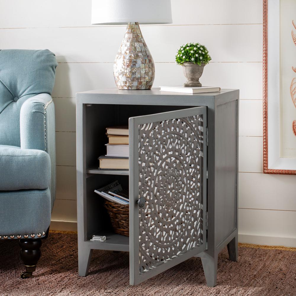 Thea 1 Door Carved Nightstand, Grey Walnut