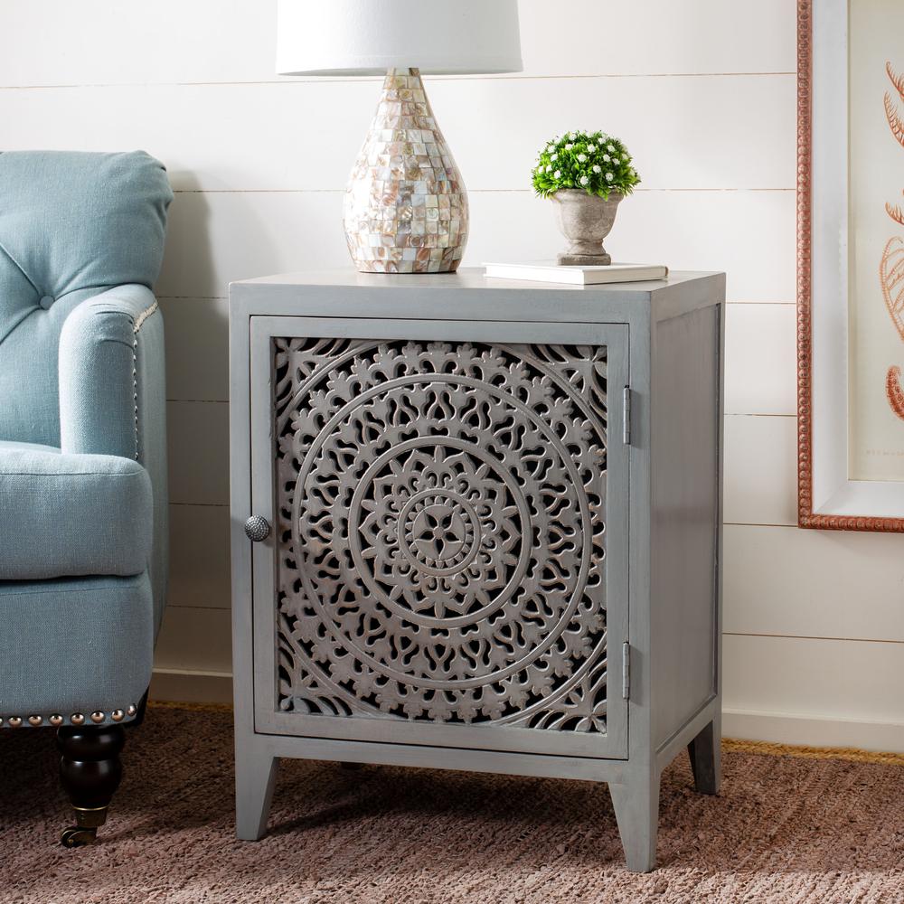 Thea 1 Door Carved Nightstand, Grey Walnut