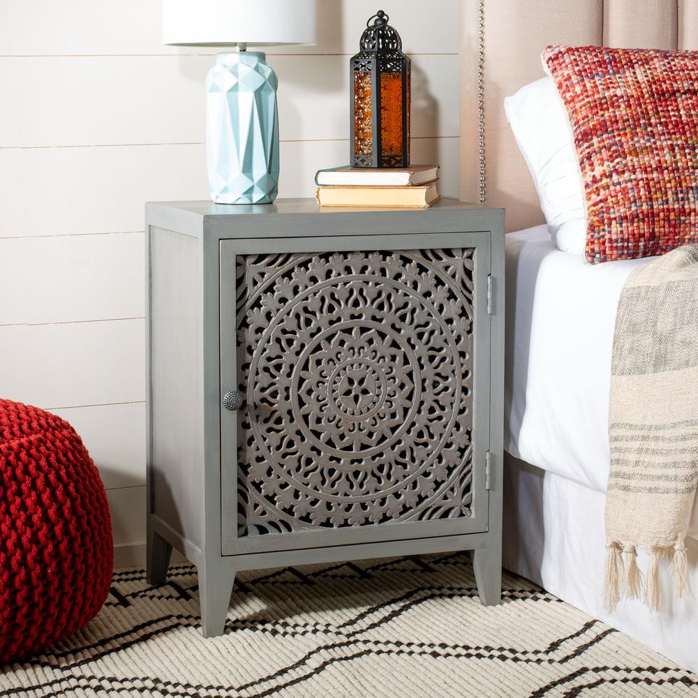 Thea 1 Door Carved Nightstand, Grey Walnut