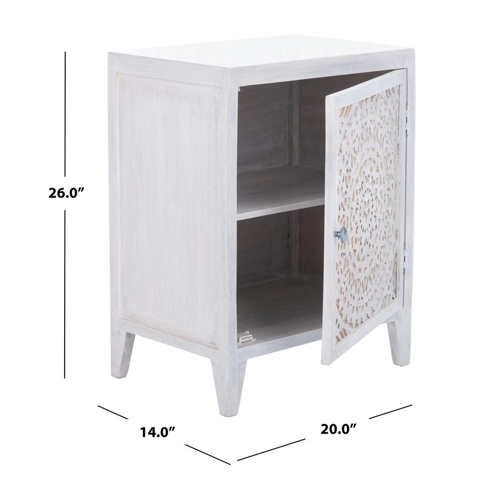 Thea 1 Door Carved Nightstand, White Wash