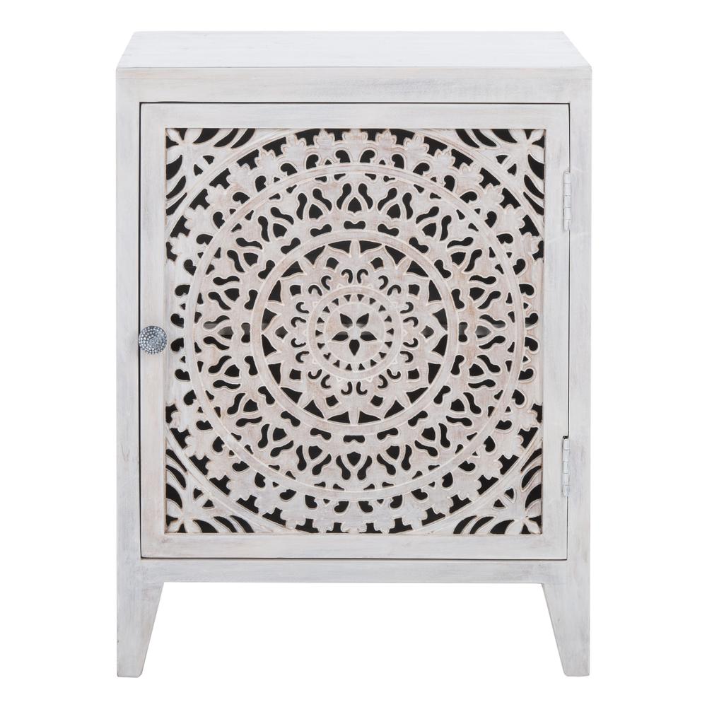 Thea 1 Door Carved Nightstand, White Wash