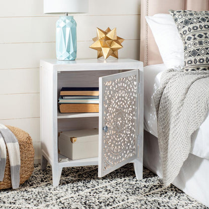 Thea 1 Door Carved Nightstand, White Wash