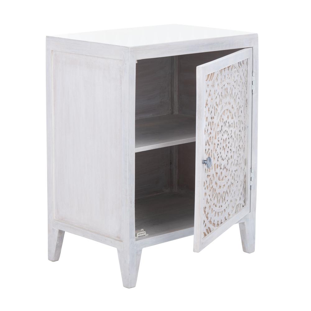 Thea 1 Door Carved Nightstand, White Wash