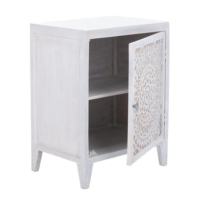 Thea 1 Door Carved Nightstand, White Wash