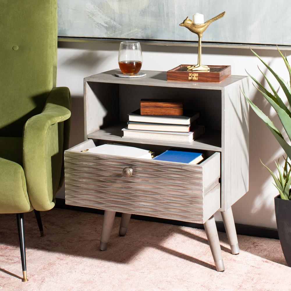 Brandy 1 Drawer Textured Nightstand, Grey Walnut
