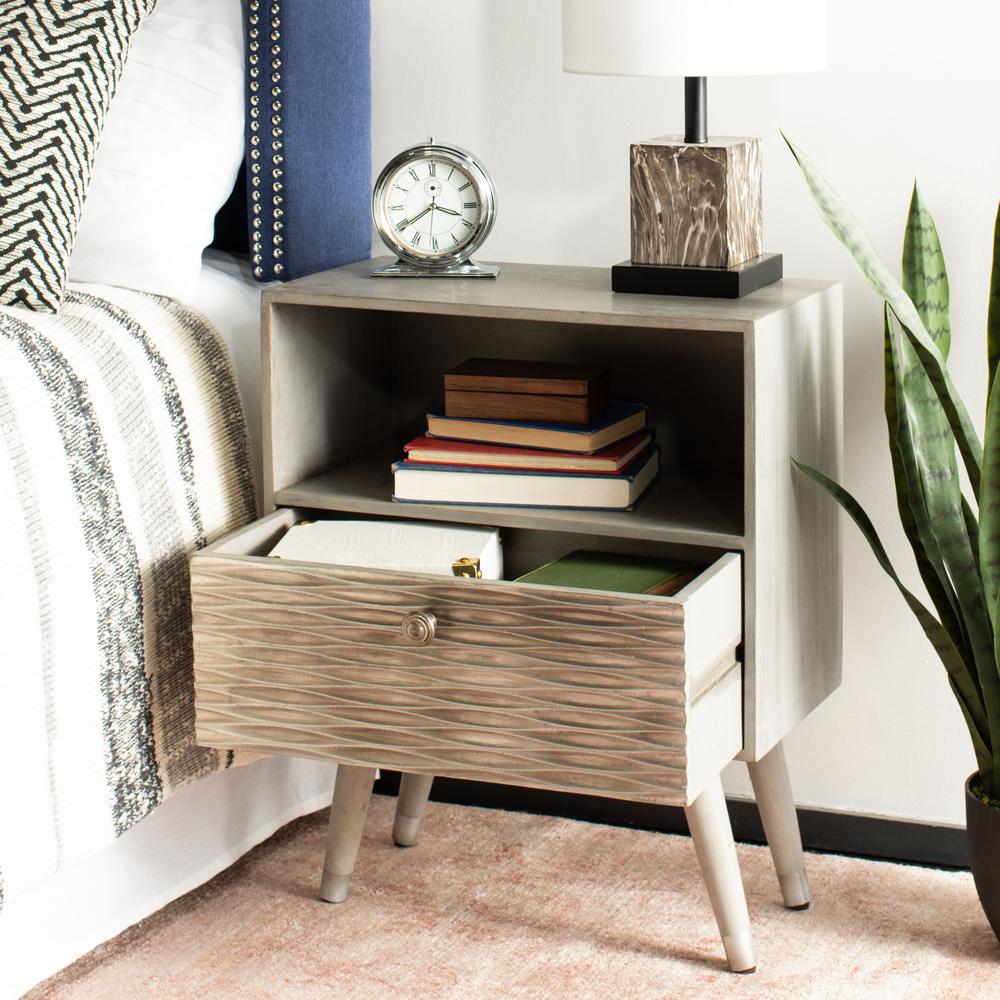 Brandy 1 Drawer Textured Nightstand, Grey Walnut