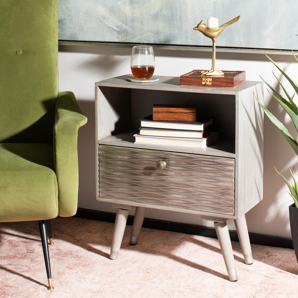 Brandy 1 Drawer Textured Nightstand, Grey Walnut