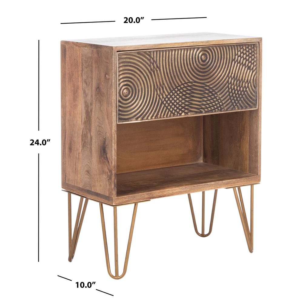 Solene 1 Drawer Textured Nightstand, Natural/Brass