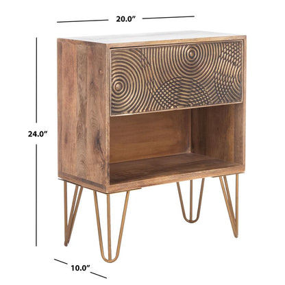 Solene 1 Drawer Textured Nightstand, Natural/Brass