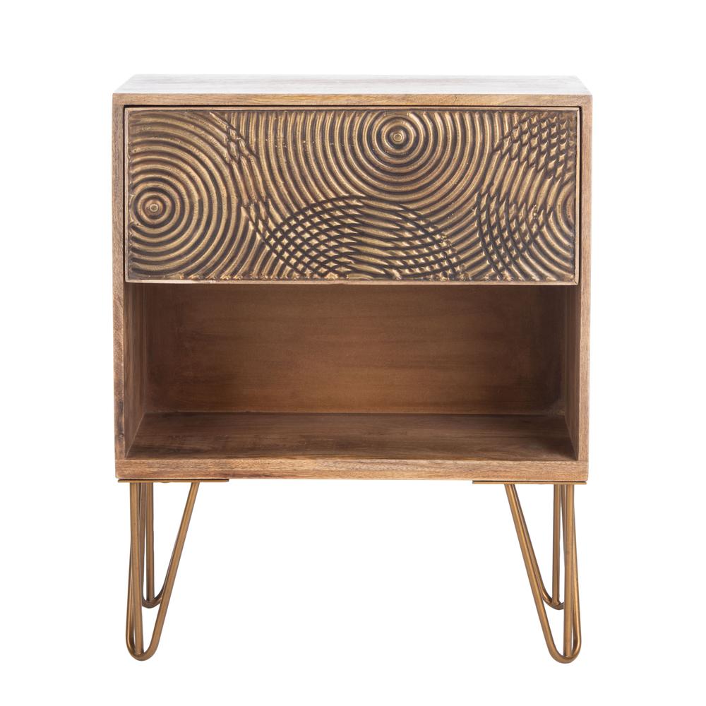Solene 1 Drawer Textured Nightstand, Natural/Brass