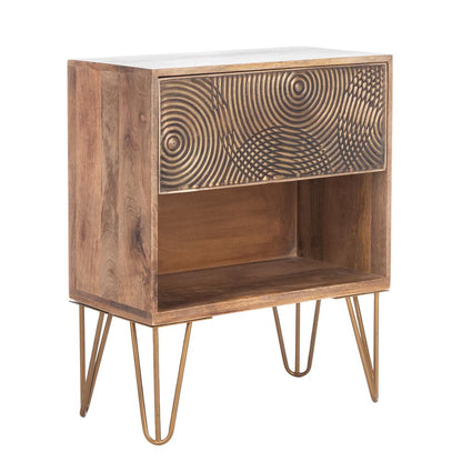 Solene 1 Drawer Textured Nightstand, Natural/Brass