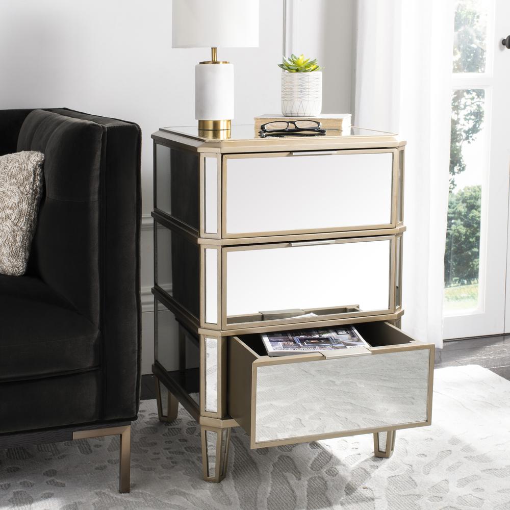 Giana 3 Drawer Mirrored Nightstand, Mirror