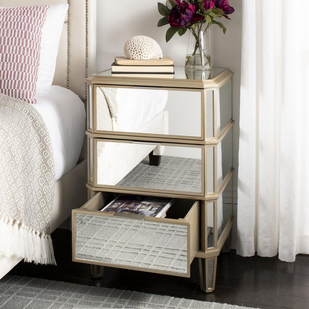 Giana 3 Drawer Mirrored Nightstand, Mirror