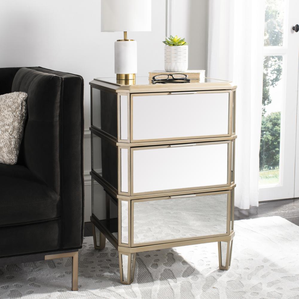 Giana 3 Drawer Mirrored Nightstand, Mirror