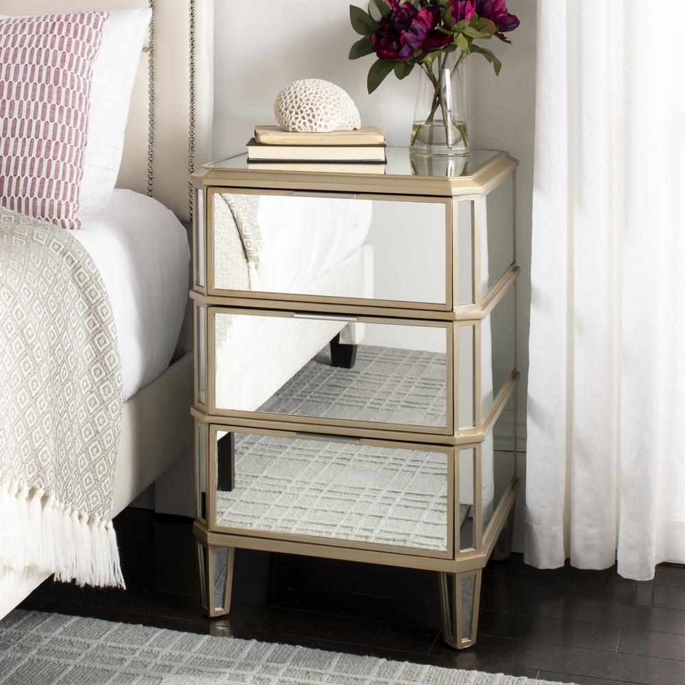 Giana 3 Drawer Mirrored Nightstand, Mirror