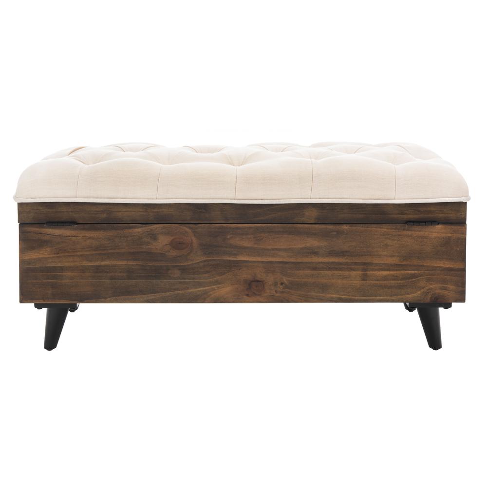 Liam Tufted Cocktail Ottoman, Light Beige/Dark Oak