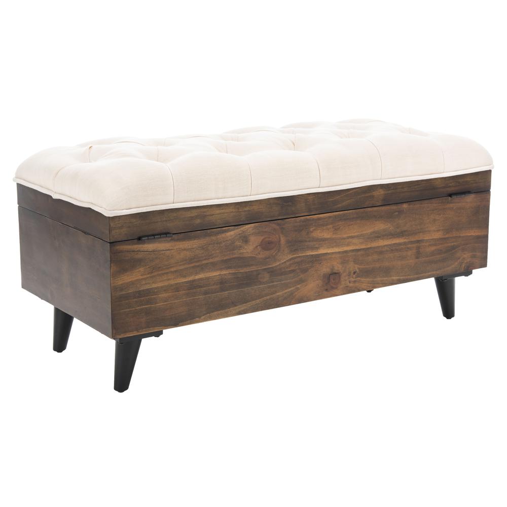 Liam Tufted Cocktail Ottoman, Light Beige/Dark Oak