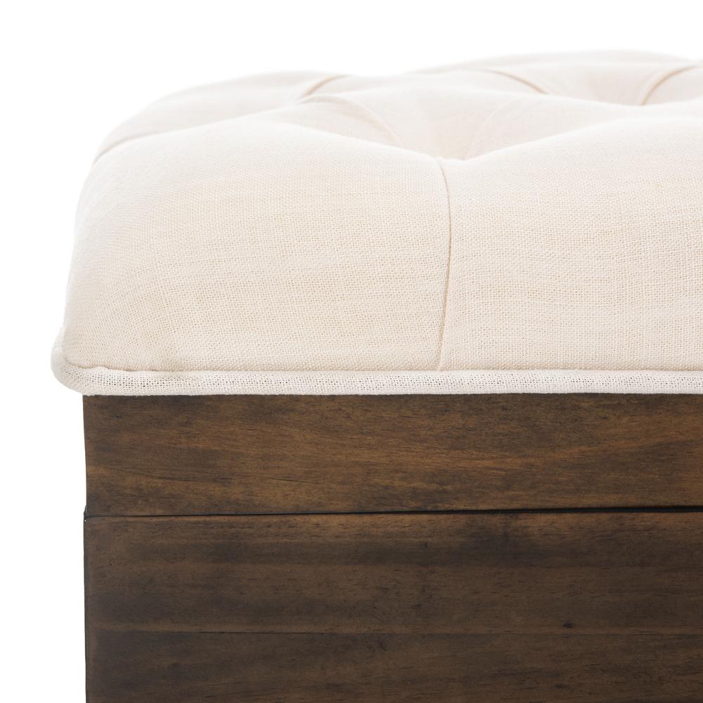 Liam Tufted Cocktail Ottoman, Light Beige/Dark Oak