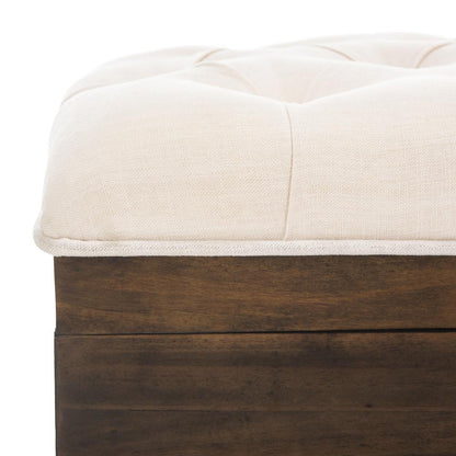 Liam Tufted Cocktail Ottoman, Light Beige/Dark Oak