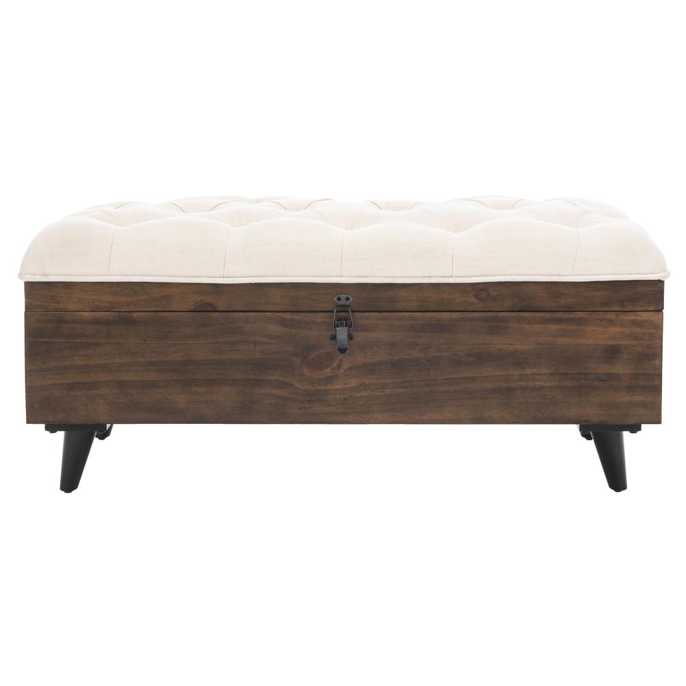 Liam Tufted Cocktail Ottoman, Light Beige/Dark Oak
