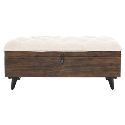 Liam Tufted Cocktail Ottoman, Light Beige/Dark Oak