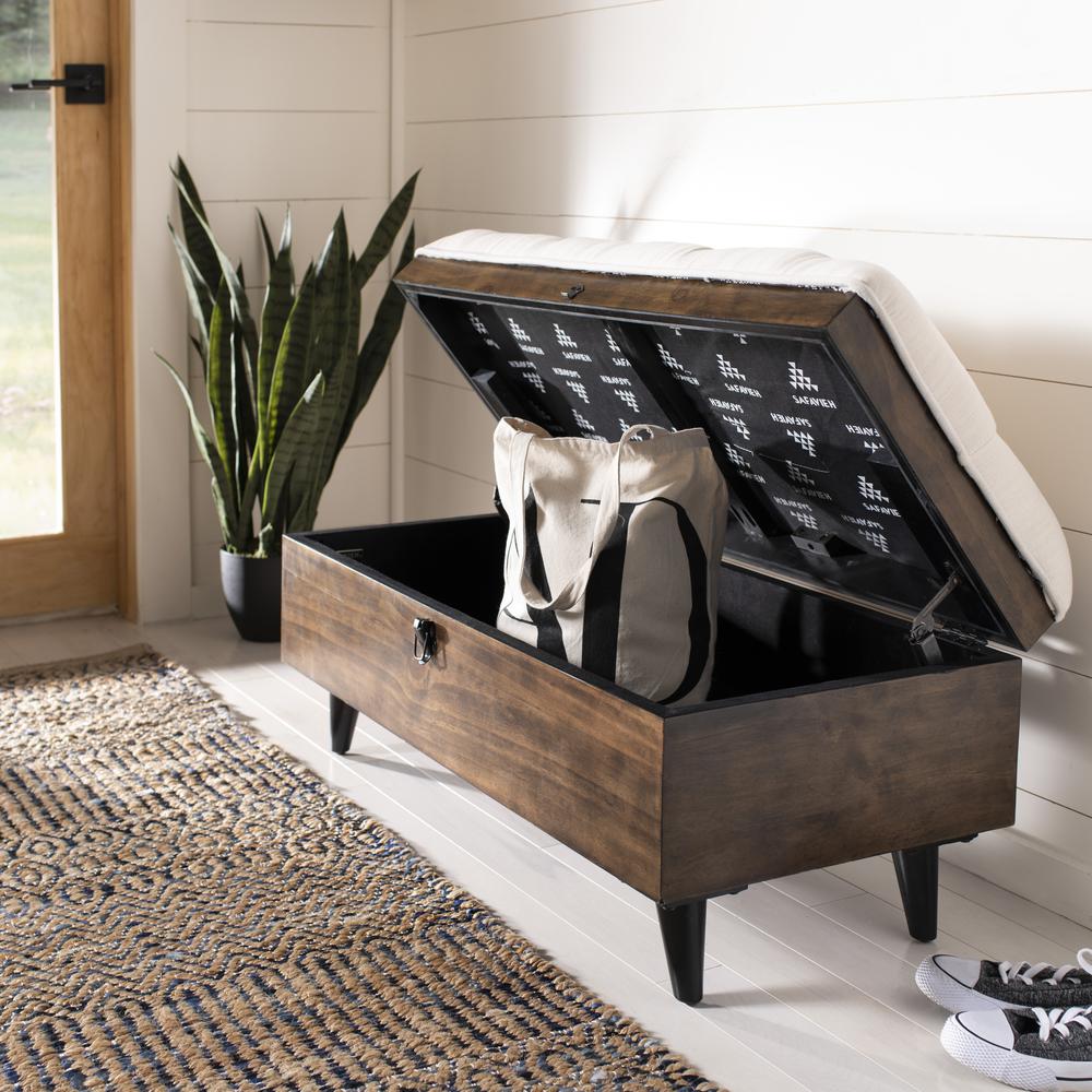Liam Tufted Cocktail Ottoman, Light Beige/Dark Oak