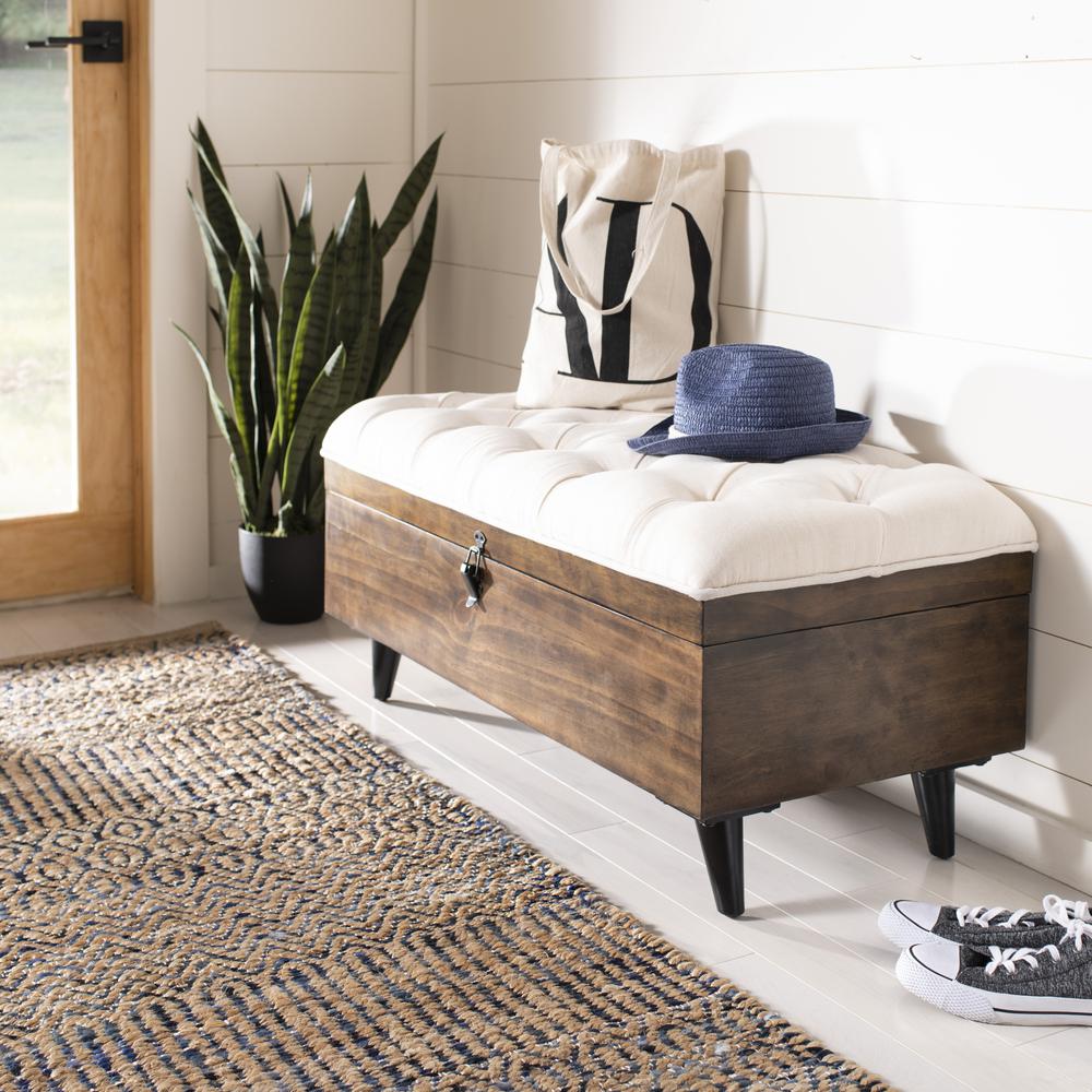 Liam Tufted Cocktail Ottoman, Light Beige/Dark Oak
