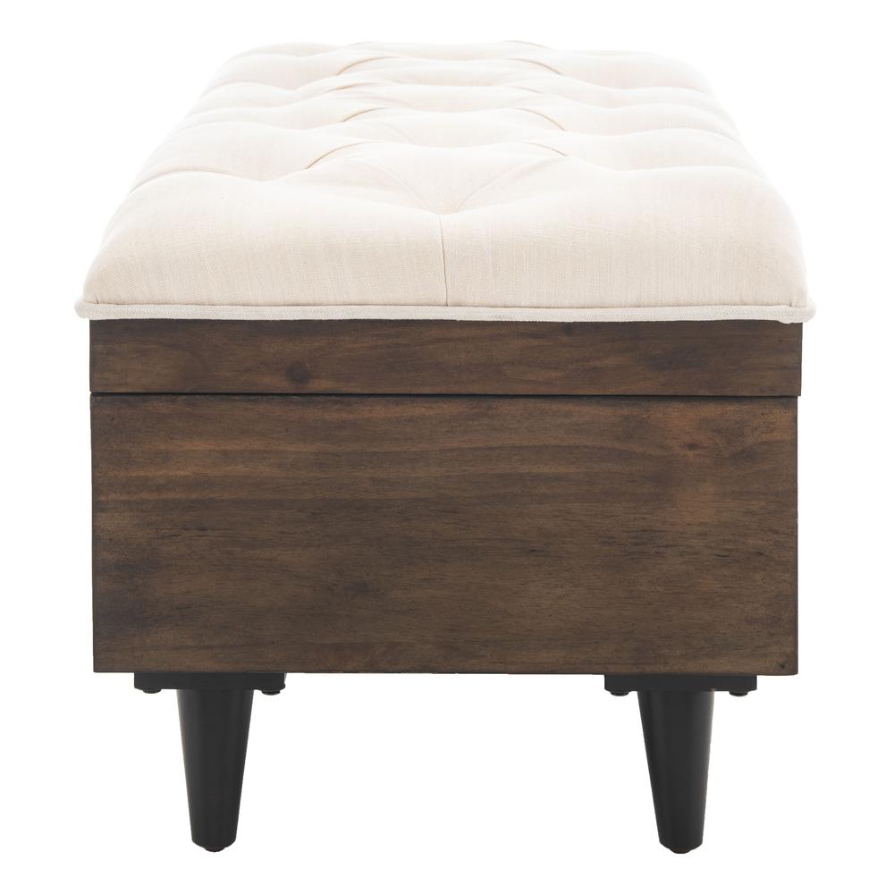 Liam Tufted Cocktail Ottoman, Light Beige/Dark Oak