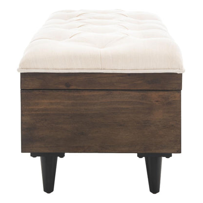 Liam Tufted Cocktail Ottoman, Light Beige/Dark Oak