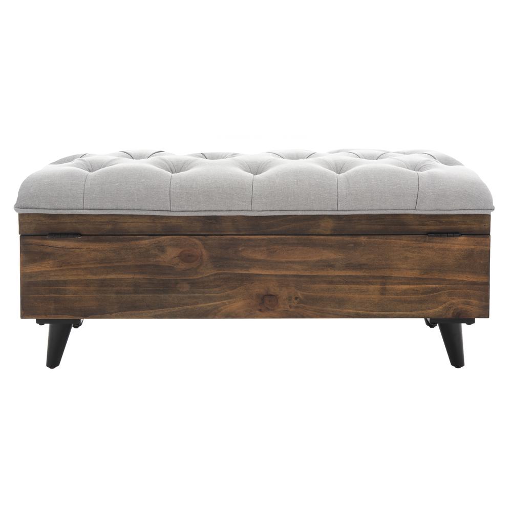 Liam Tufted Cocktail Ottoman, Grey/Dark Oak