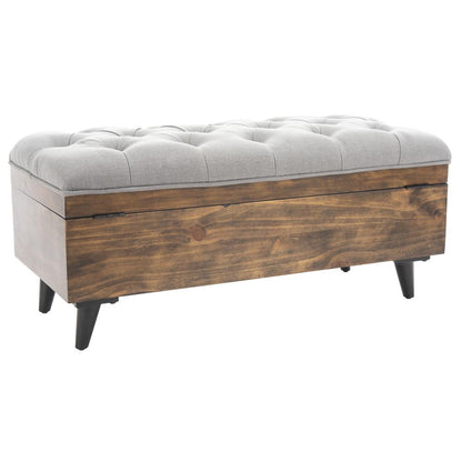 Liam Tufted Cocktail Ottoman, Grey/Dark Oak