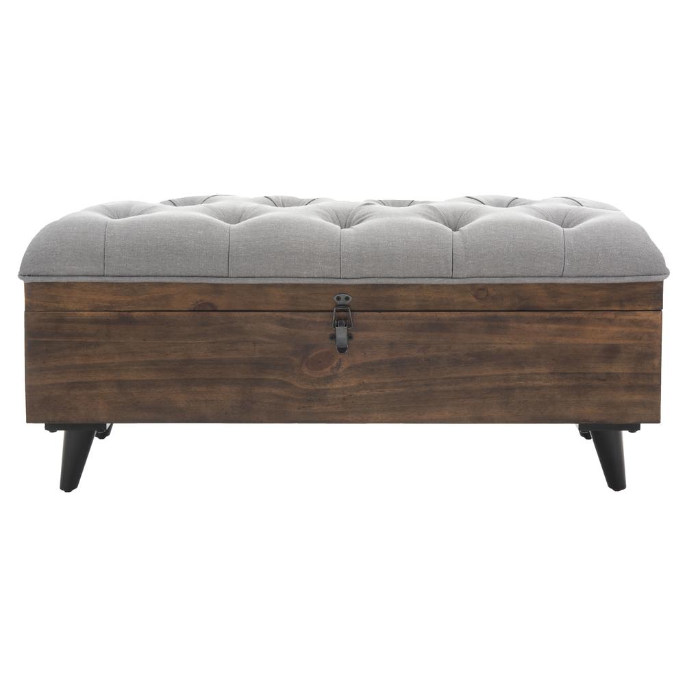 Liam Tufted Cocktail Ottoman, Grey/Dark Oak