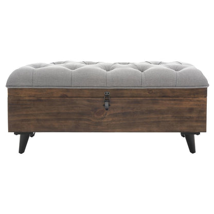 Liam Tufted Cocktail Ottoman, Grey/Dark Oak