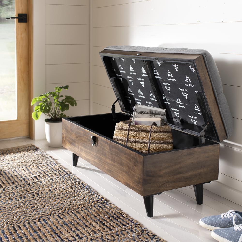 Liam Tufted Cocktail Ottoman, Grey/Dark Oak