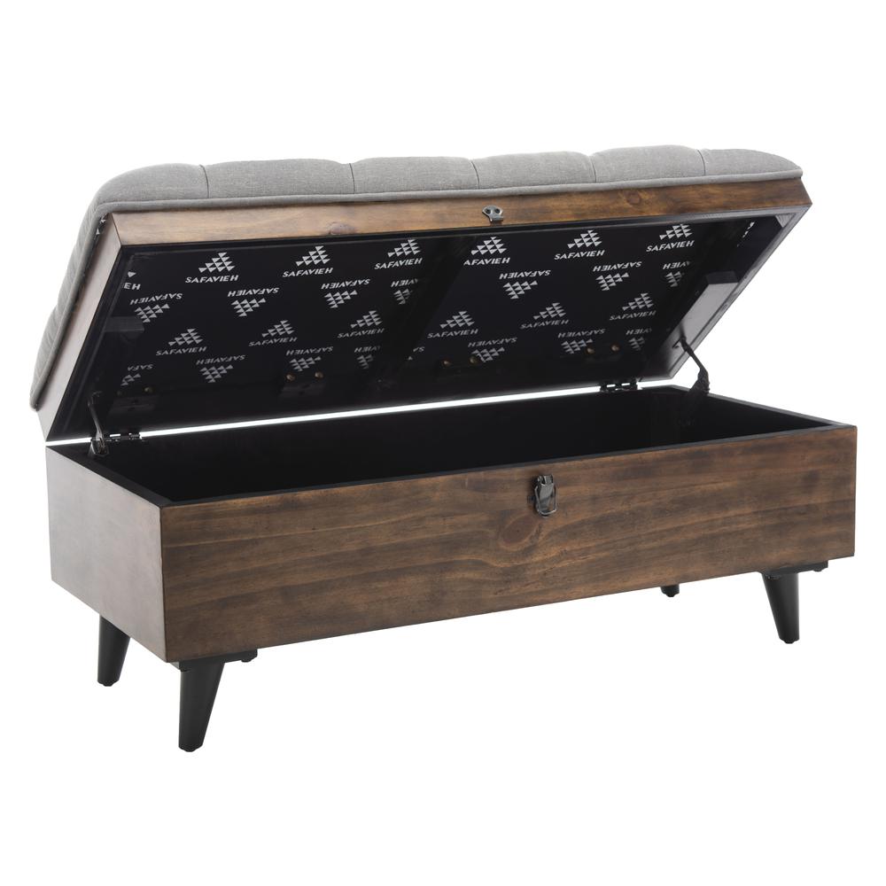 Liam Tufted Cocktail Ottoman, Grey/Dark Oak