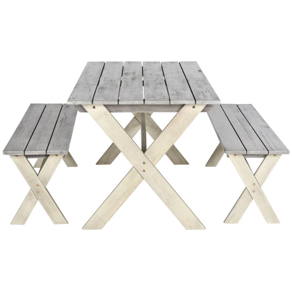 Marina 3 Piece Dining Set With 63-Inch L Table And 2 Backless Benches