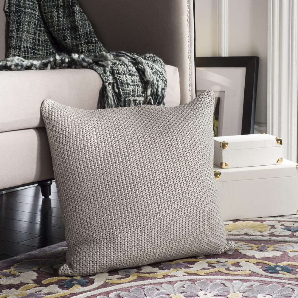 Tickled Grey Knit Pillow, Palewisper