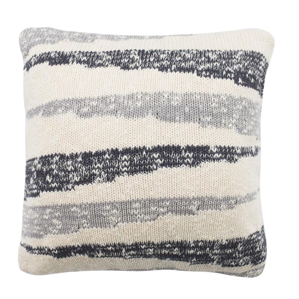 Imani Knit Pillow, Dark Grey/Light Grey/Natural