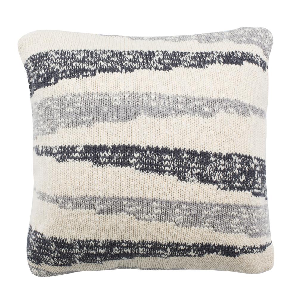 Imani Knit Pillow, Dark Grey/Light Grey/Natural