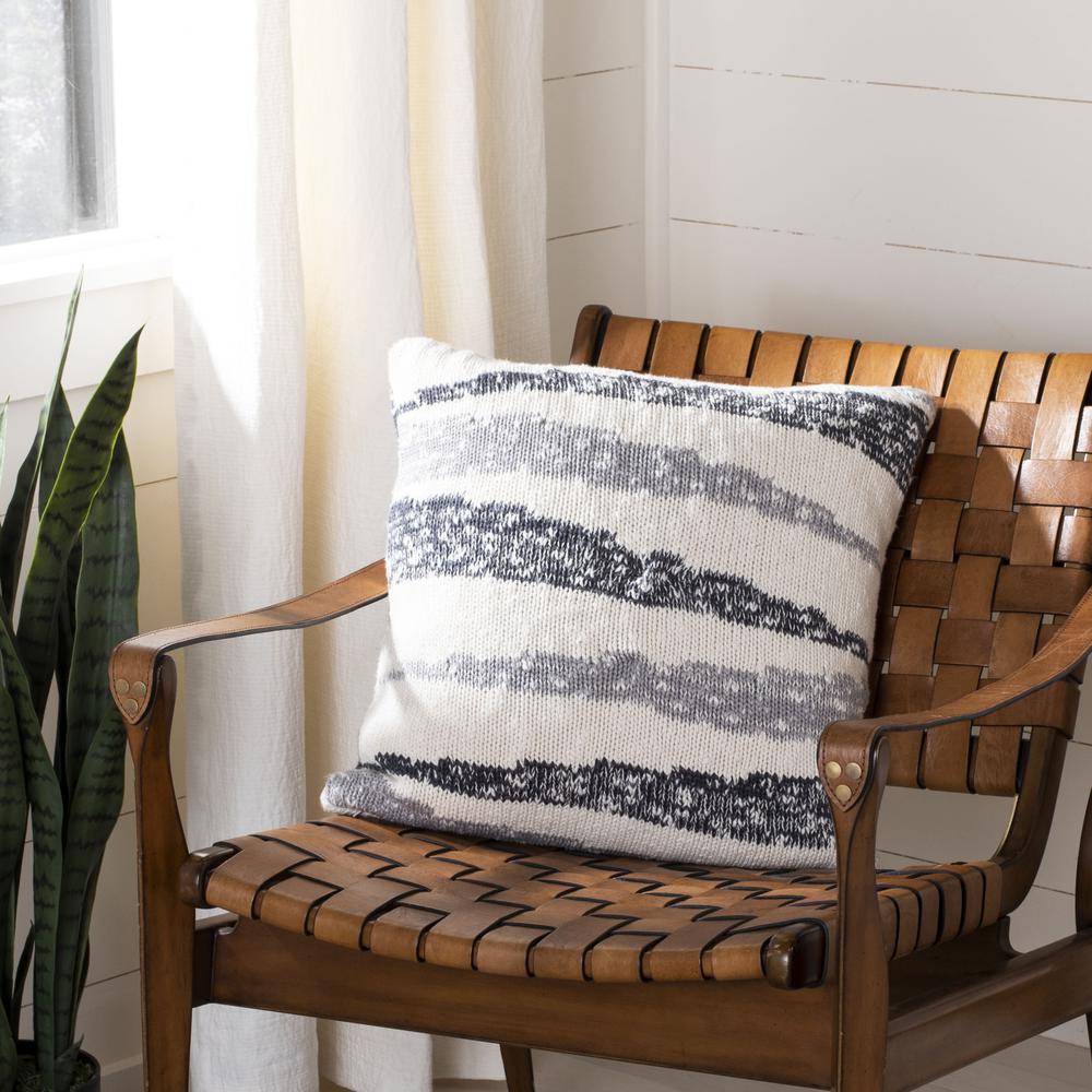 Imani Knit Pillow, Dark Grey/Light Grey/Natural