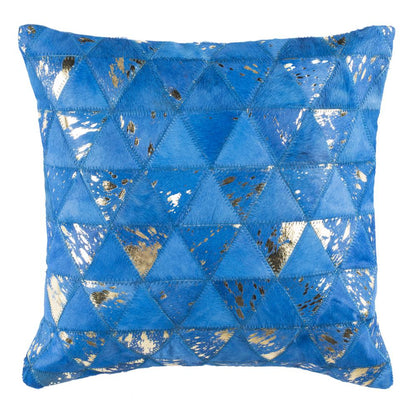 Clairton Metallic Cowhide 20"X20" Pillow, Blue/Silver