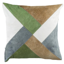 Clovis Cowhide 20"X20" Pillow, Beige/White/Grey/Olive Greeen