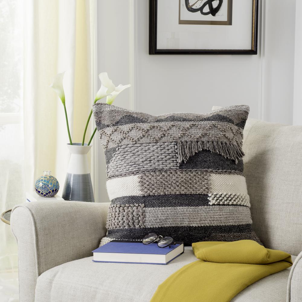 Gareth 20" Pillow, Charcoal/Silver