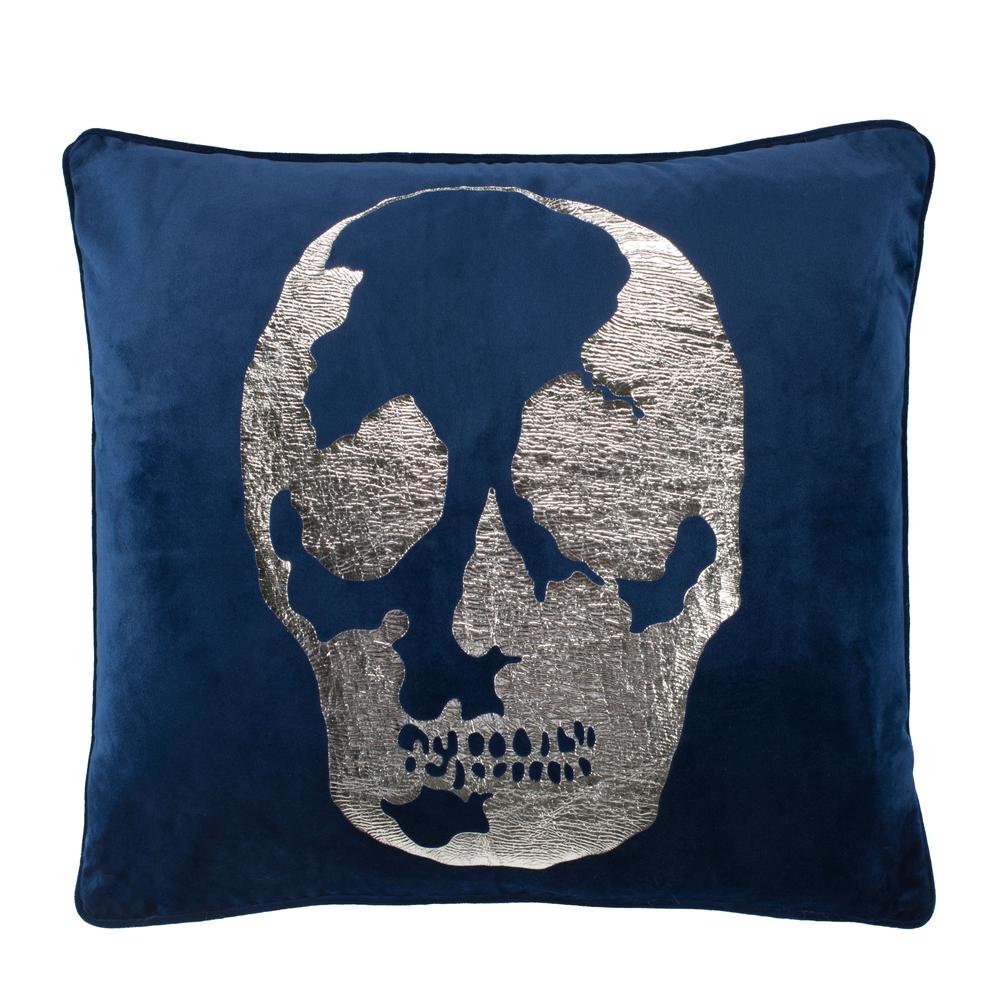 Rayen Skull Pillow, Dark Blue/Silver