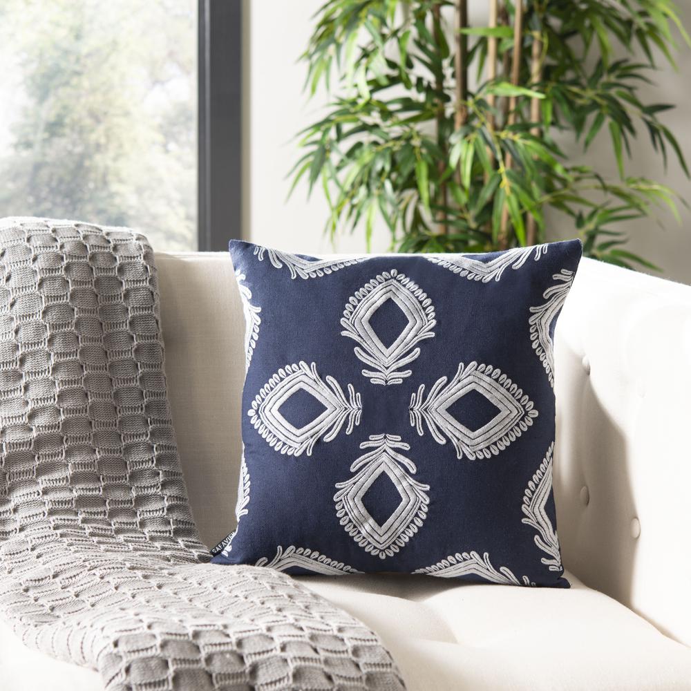 Blossom Pillow, Navy/Periwinkle 16" x 16"