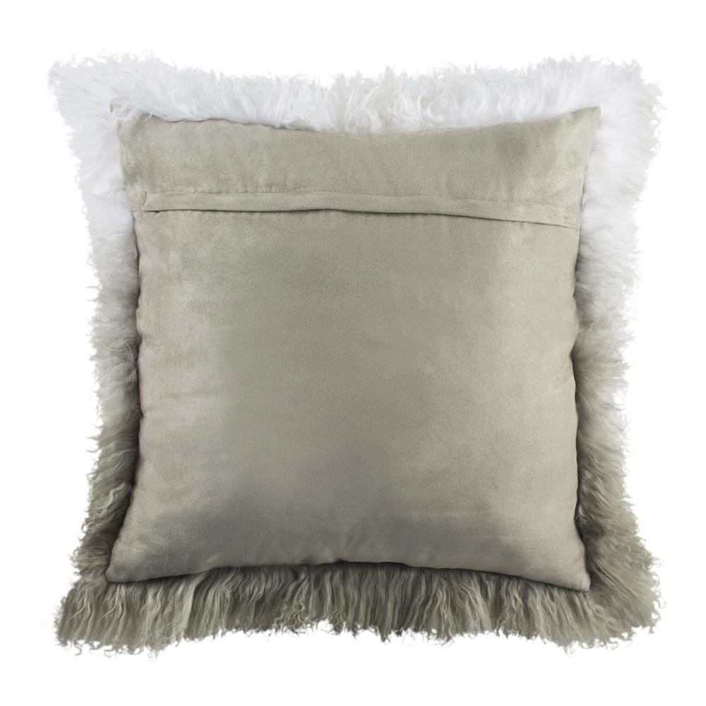 Suri Sheep Skin Pillow, White/Grey