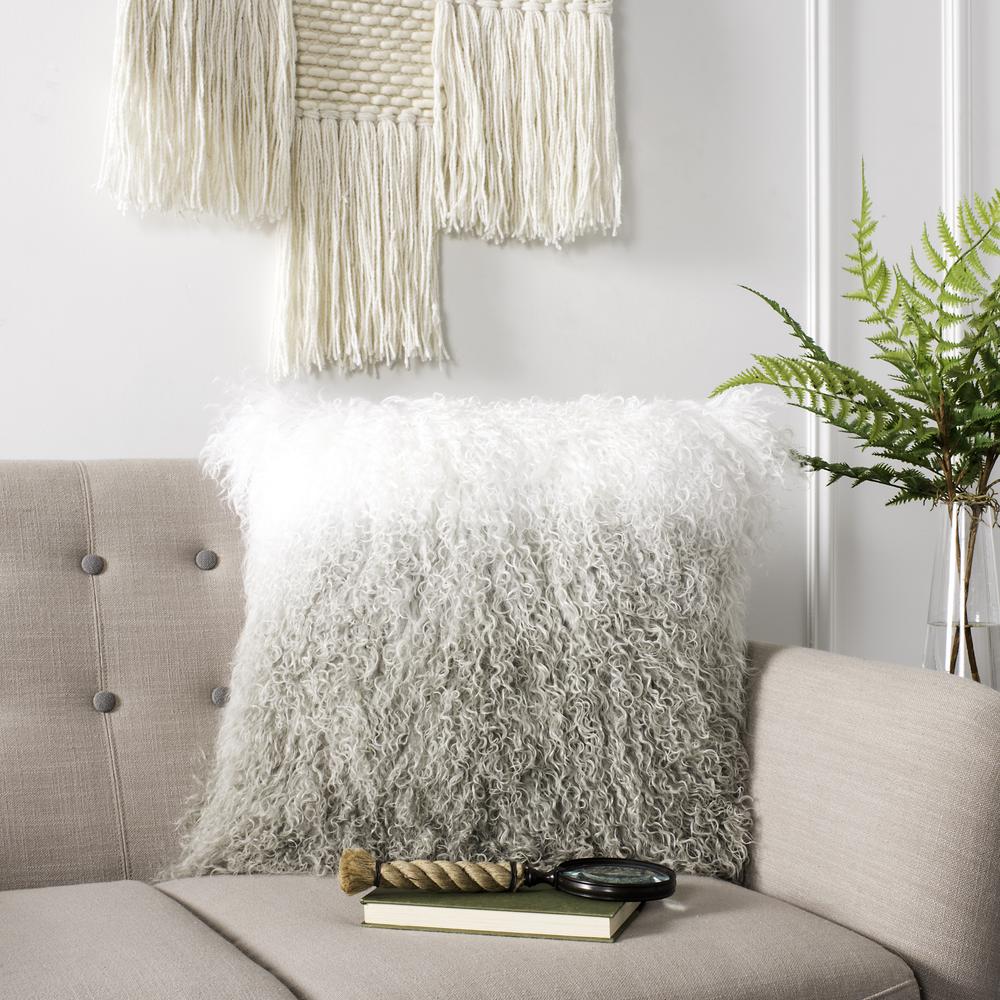 Suri Sheep Skin Pillow, White/Grey