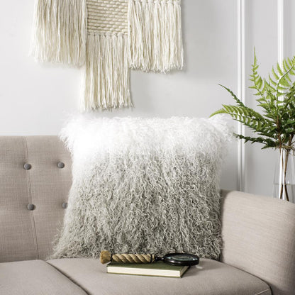 Suri Sheep Skin Pillow, White/Grey