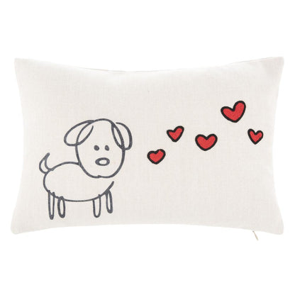 Puppy Love Pillow, Cream/Red
